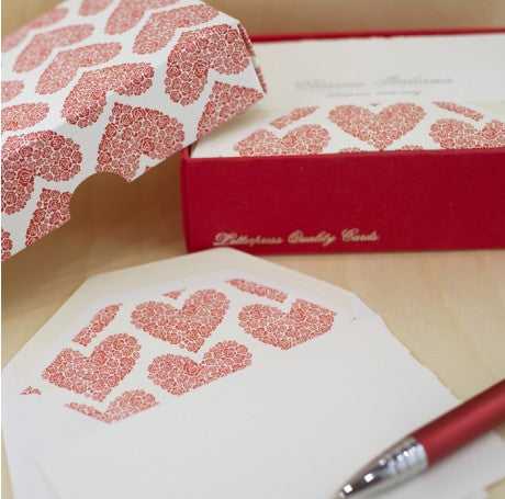 Red Hearts Letterpress Correspondence Cards Set